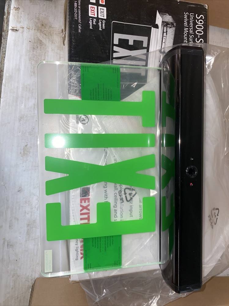 Exitronix UL listed exit sign; Green letters, S902S- WB-SR-GC-BL, SAM