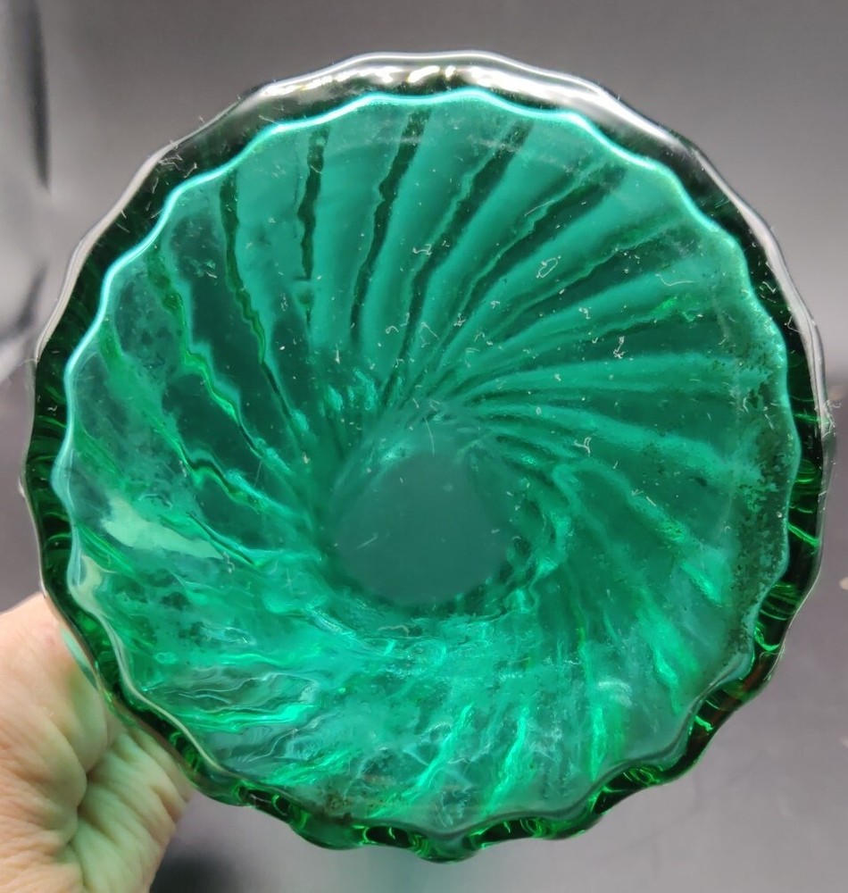 Small Green Art Glass Pitcher 5"