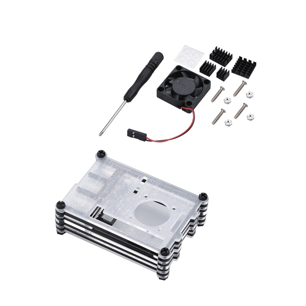 Acrylic Transparent Case with Cooling Fan for Raspberry Pi 4B