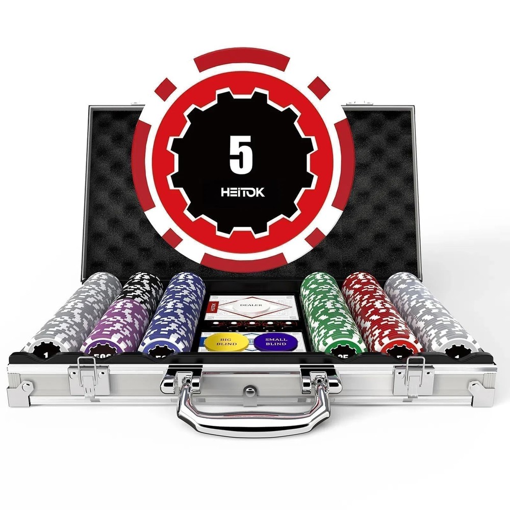 Poker Chips with Denominations, 300-pcs 11.5g Weighted Numbered Casino Chips ...