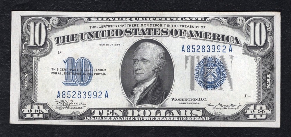 FR. 1701 1934 $10 TEN DOLLARS SILVER CERTIFICATE CURRENCY NOTE UNCIRCULATED