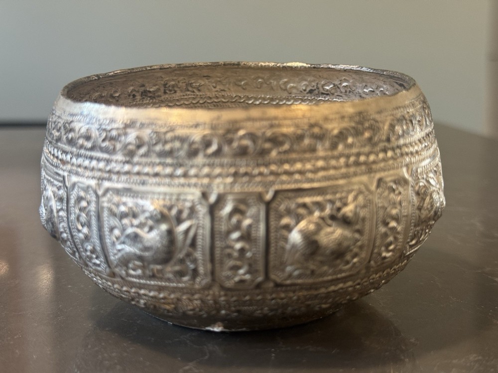Masterwork Burmese Thabeik Bowl - Deep Repoussé - High-Def Embossed Figures
