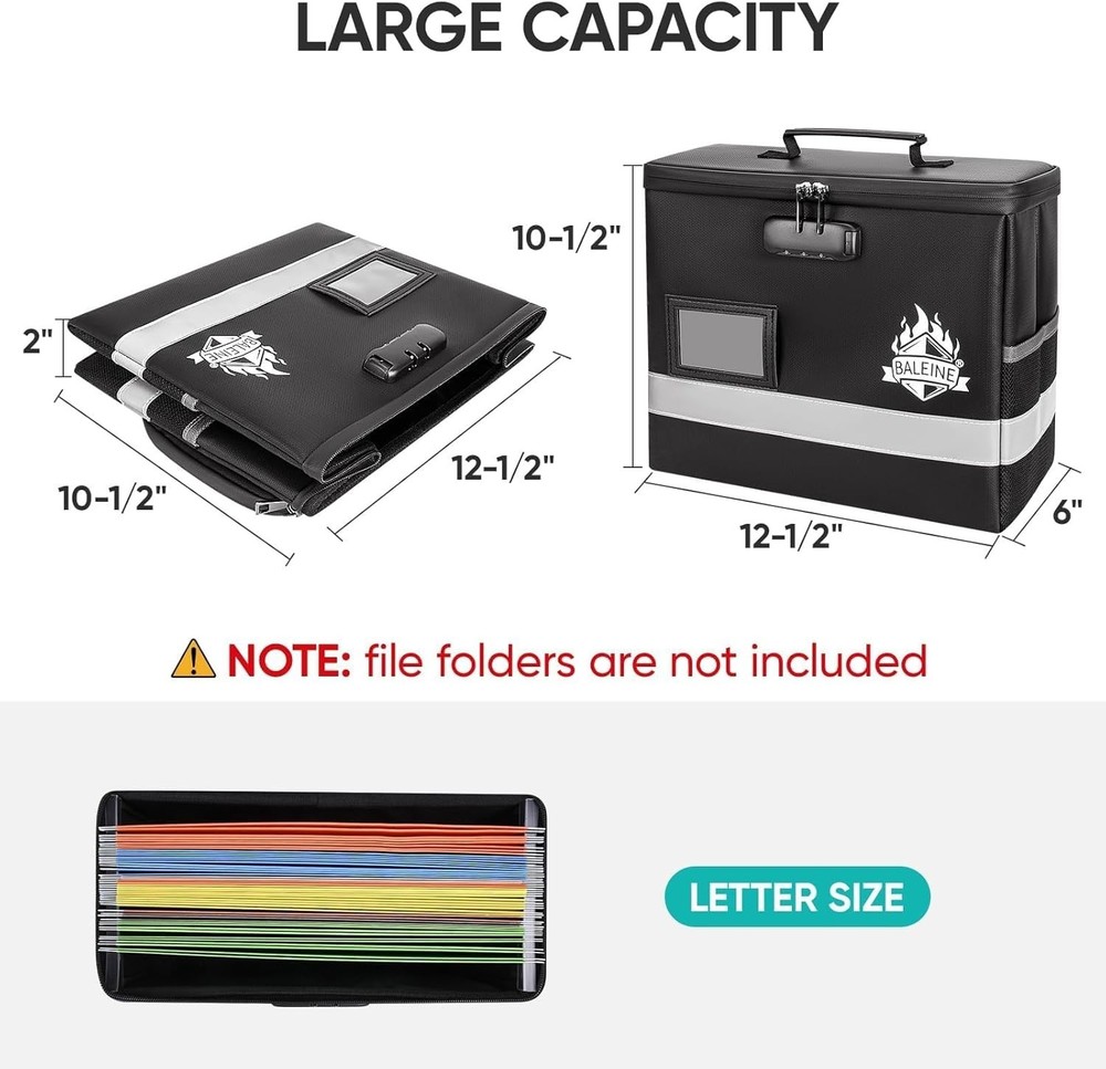 Portable Fireproof Document Bag with Combination Lock - Large 14 Compartment