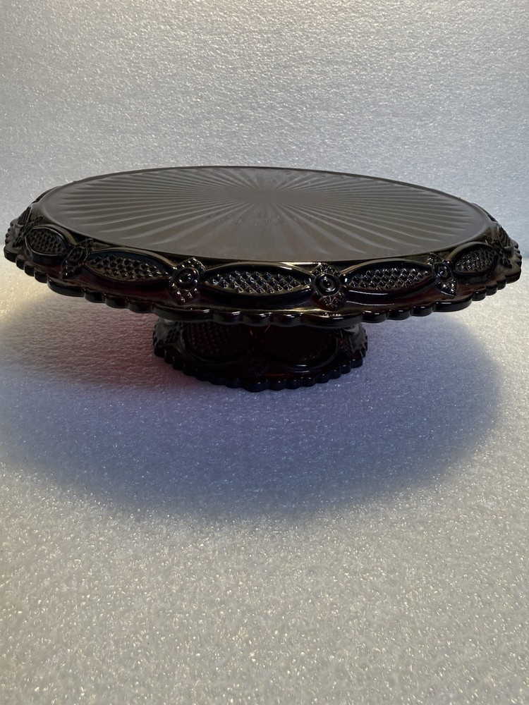 Vintage Avon 1876 Cape Cod Ruby Red Glass Pedestal Cake Stand EUC