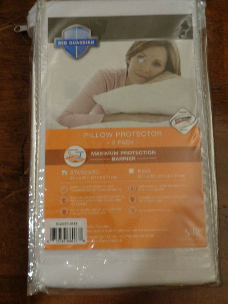 BED GUARDIAN 3M SCOTCH-GUARD  STANDARD WHITE PILLOW  PROTECTOR 2 PACK  NIP