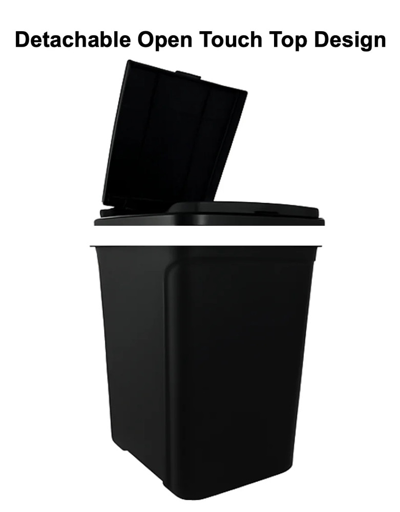 Kitchen Trash Can, 7.6 Gallon Plastic Garbage Bin with Touch Top Lid, Black