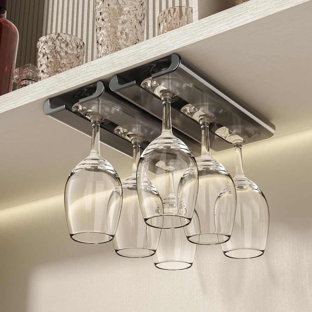 2Pack Wine Glass Holder Under Cabinet No Drilling Installation Stemware Rack