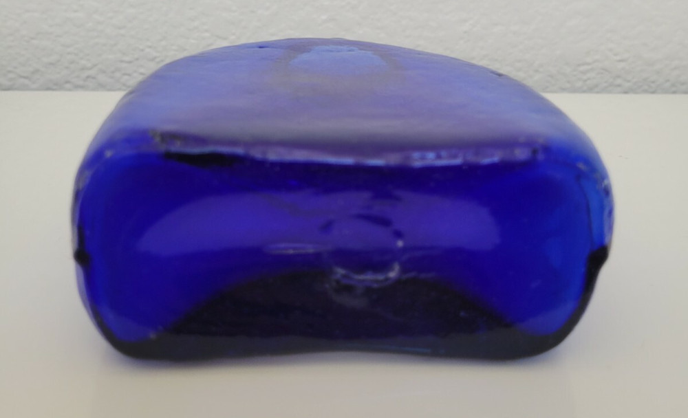 COBALT BLUE BLENKO HANDBLOWN GLASS RECTANGULAR BOTTLE 5.25 INCHES