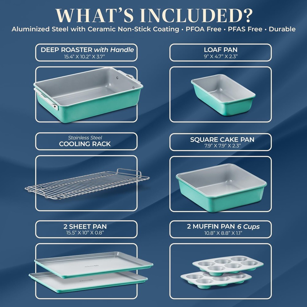 Bakken 8-Piece Stackable Bakeware Set - Ceramic Non-Stick Coating, Baking Sheets