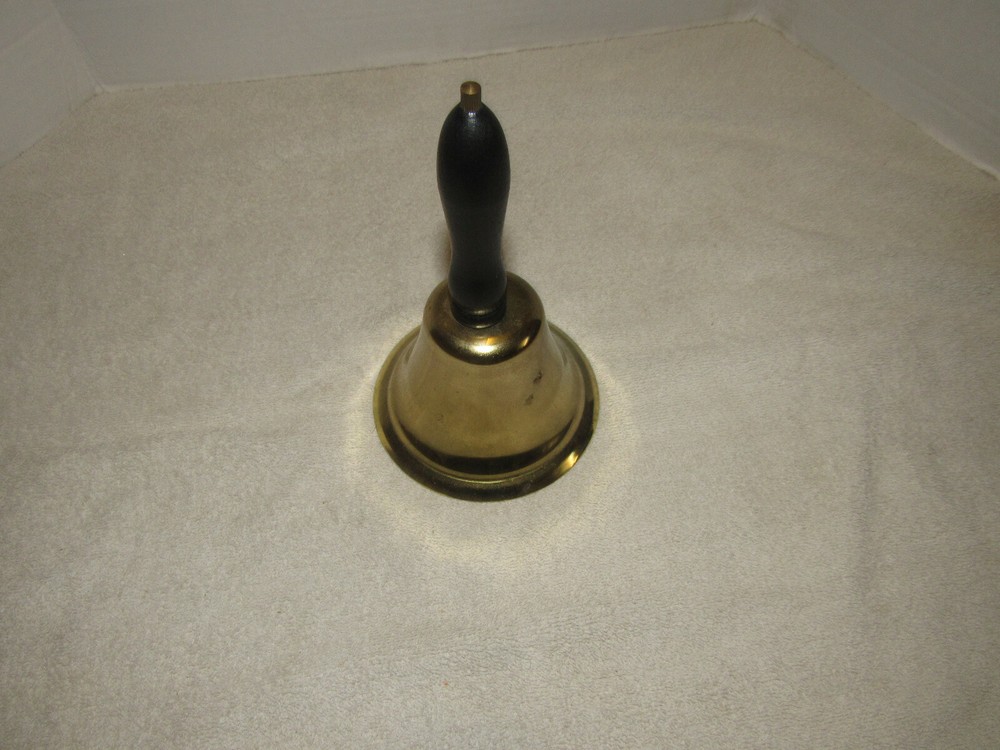 Vintage Brass School Bell With Wooden Handle