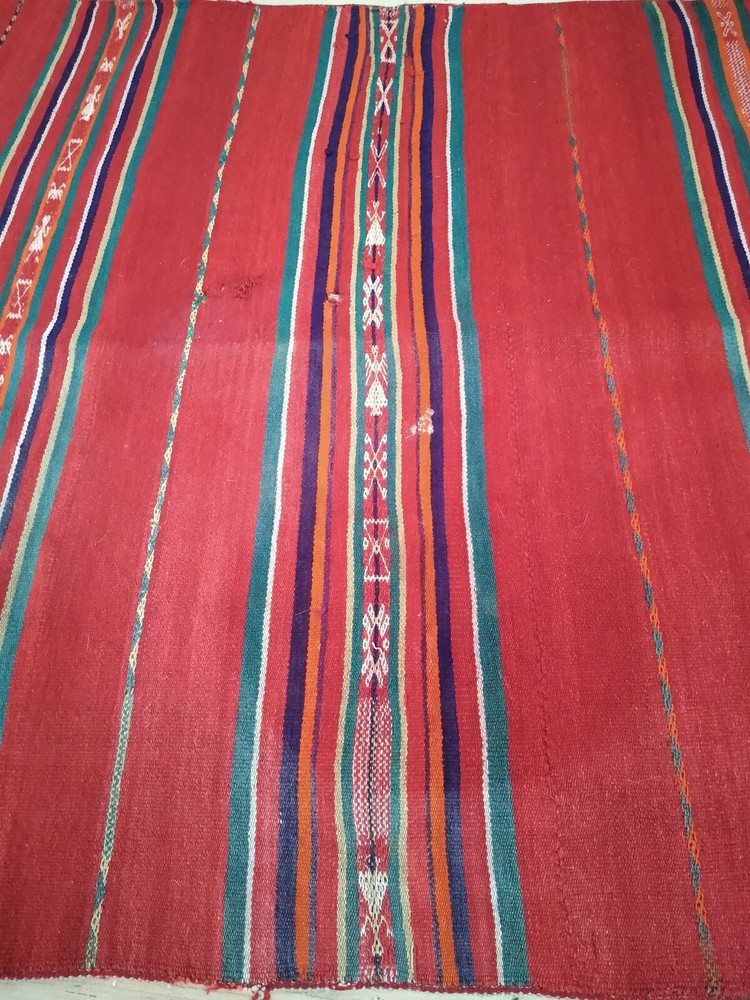Vintage Red, Green, White, Blue Hand Woven Peruvian Manta