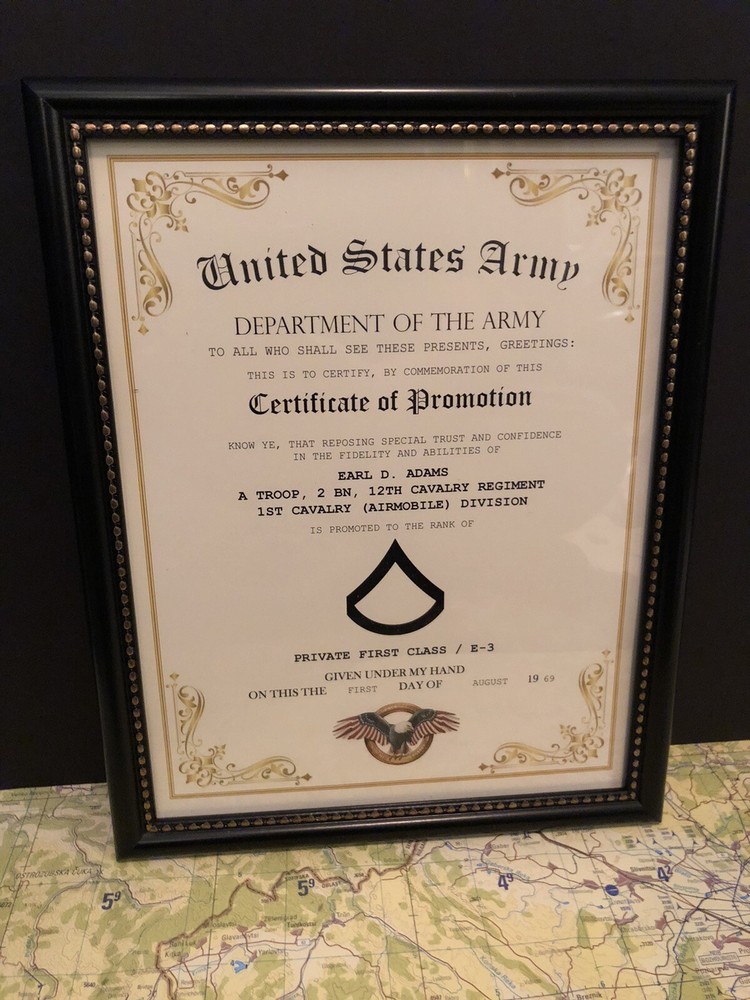 PRIVATE FIRST CLASS (E-3) U.S. Army ~ Commemorative Promotion Certificate