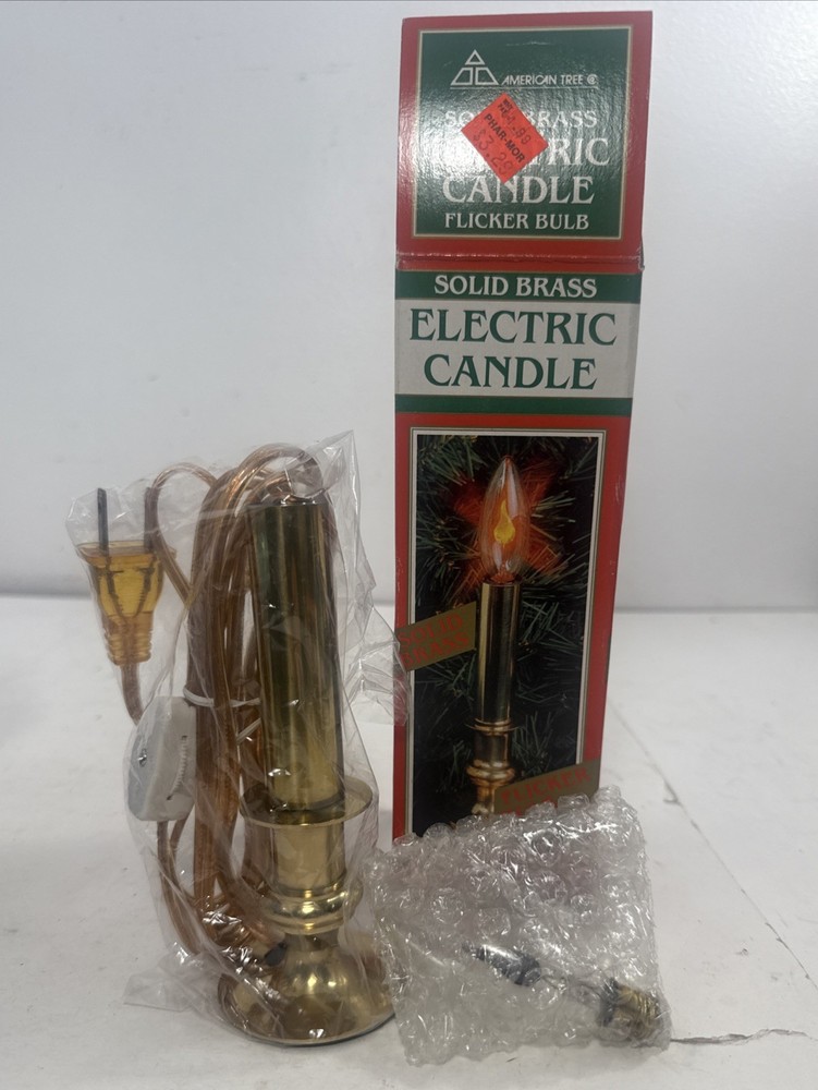 Vintage American Tree Solid Brass Electric Candle w/ Flicker Bulb