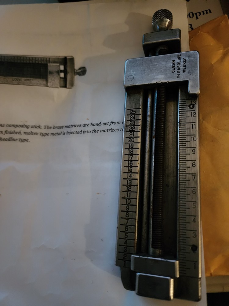 Composing Stick Model # 24490- 25 PICA , Ludlow, Typesetting
