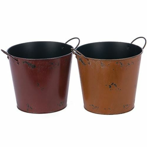 Round Tin Planters - Set of 2