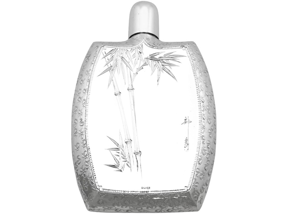 Antique Japanese Silver Hip Flask Circa 1900