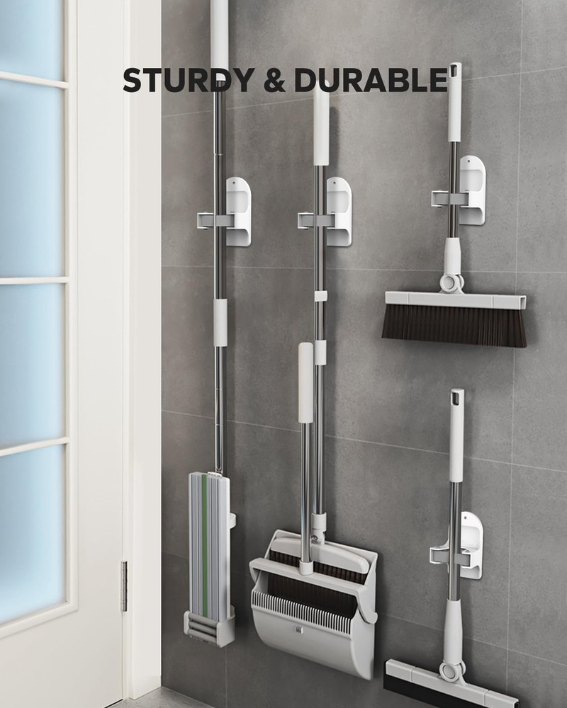 MCOMCE Plastic Broom Holder Wall Mount, White, 4 Count 4 Count, White