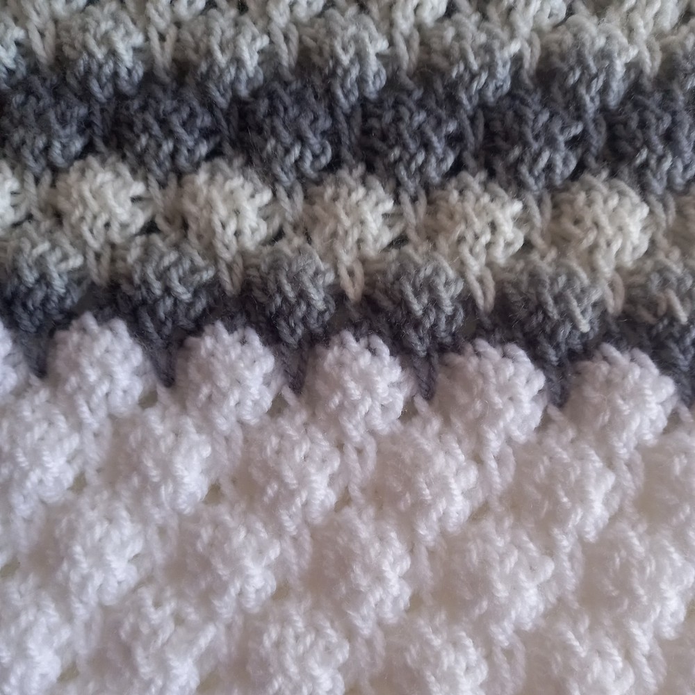 Hand Knitted White and Grey Baby Blanket
