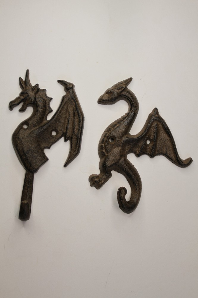 2-DRAGON WALL HOOKS,mythical,folklore, Medieval style,Gothic decor