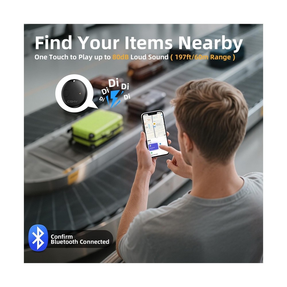 Esky Air Tracker Tags-4 Pack, Bluetooth Smart Luggage Tracker Works with Appl...