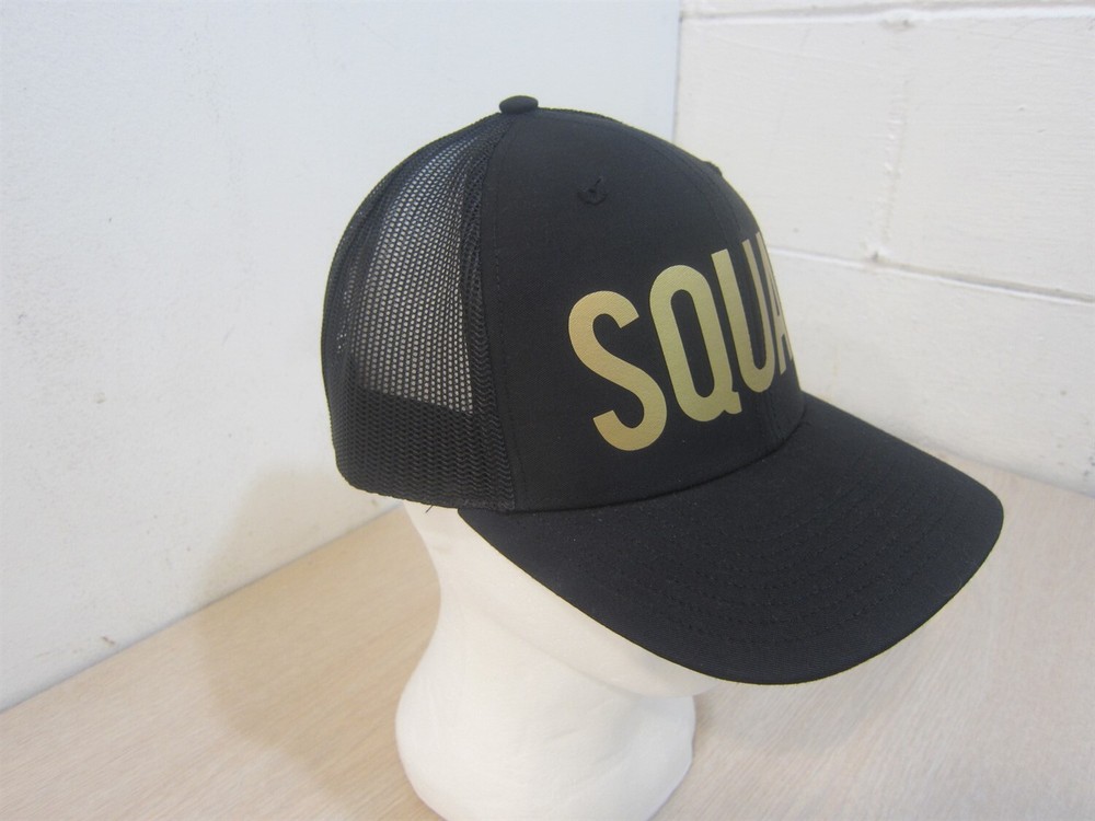 SQUAD ADJUSTABLE SNAPBACK TRUCKER/MESH HAT/CAP, BLACK/GOLD, WEDDING/PARTY