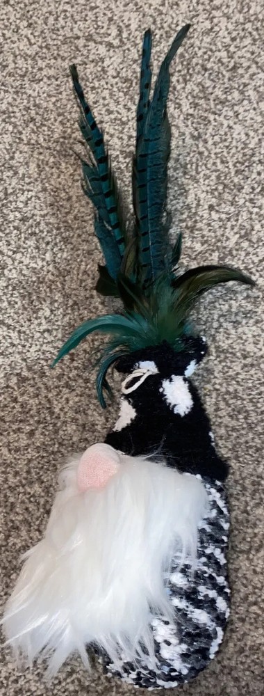 Gnome Handmade 8” Sock Gnome white faceless beard beanbag feathers for a hat EUC
