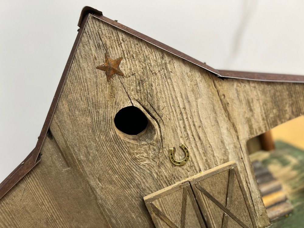 Handcrafted Rustic Barn Birdhouse with Tractor