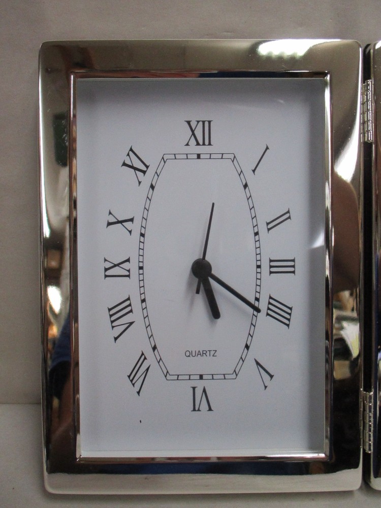 Silver Plated Photo Frame 4x6" w/ Quartz Clock Mint in Box Untested