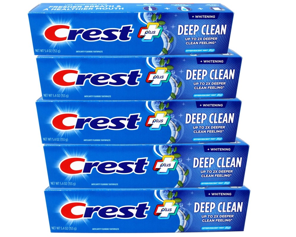 5 Pack - Crest Whitening Plus Deep Clean Toothpaste, Effervescent Mint, 5.4 OZ