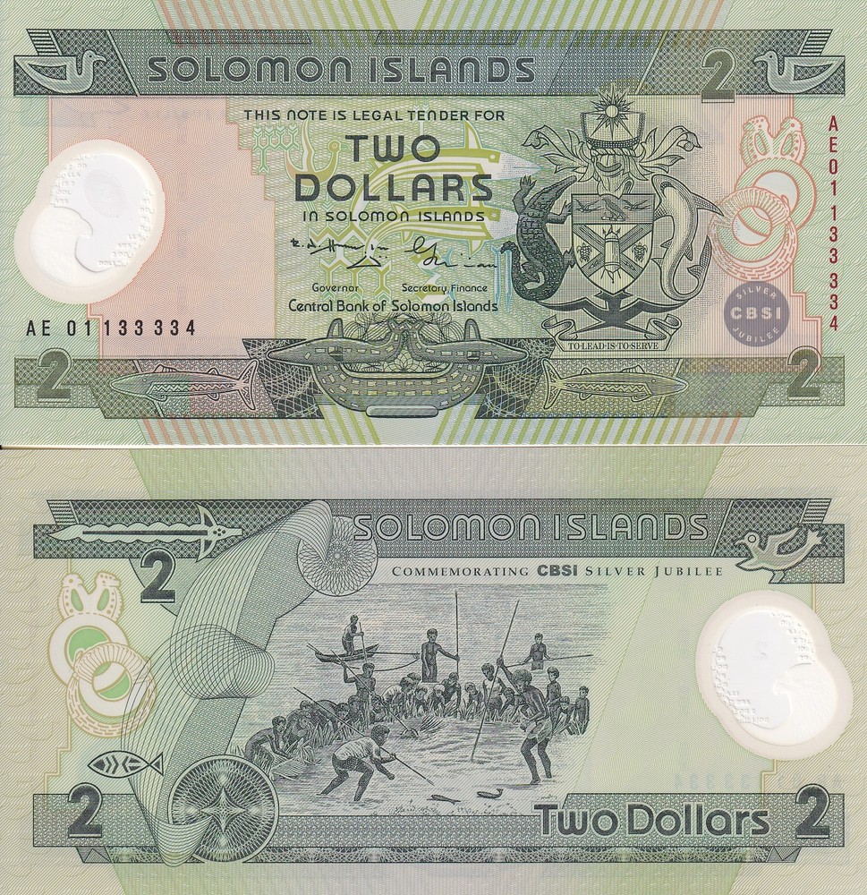 Solomon Islands 2 Dollars 2001 P 23 UNC Polymer Same No.