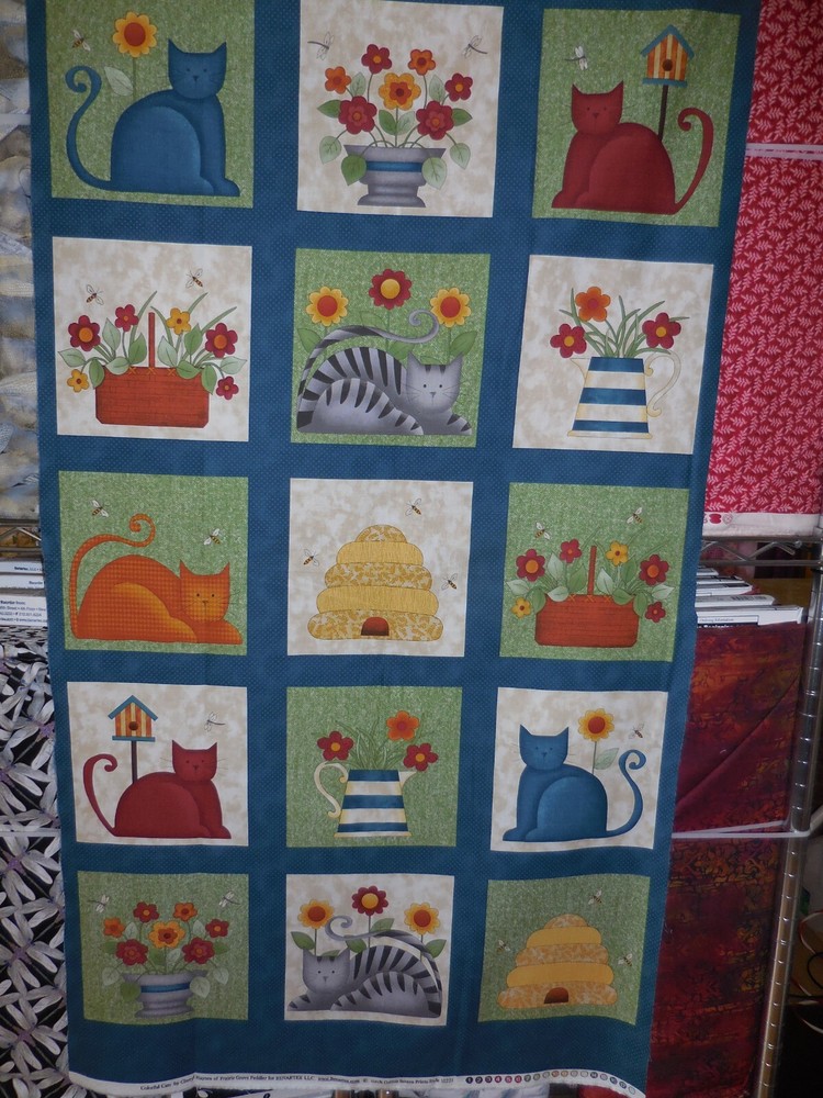 "Colorful Cats", Panel, Squares, Multi, Benartex, Panel aprox. 24"x44"