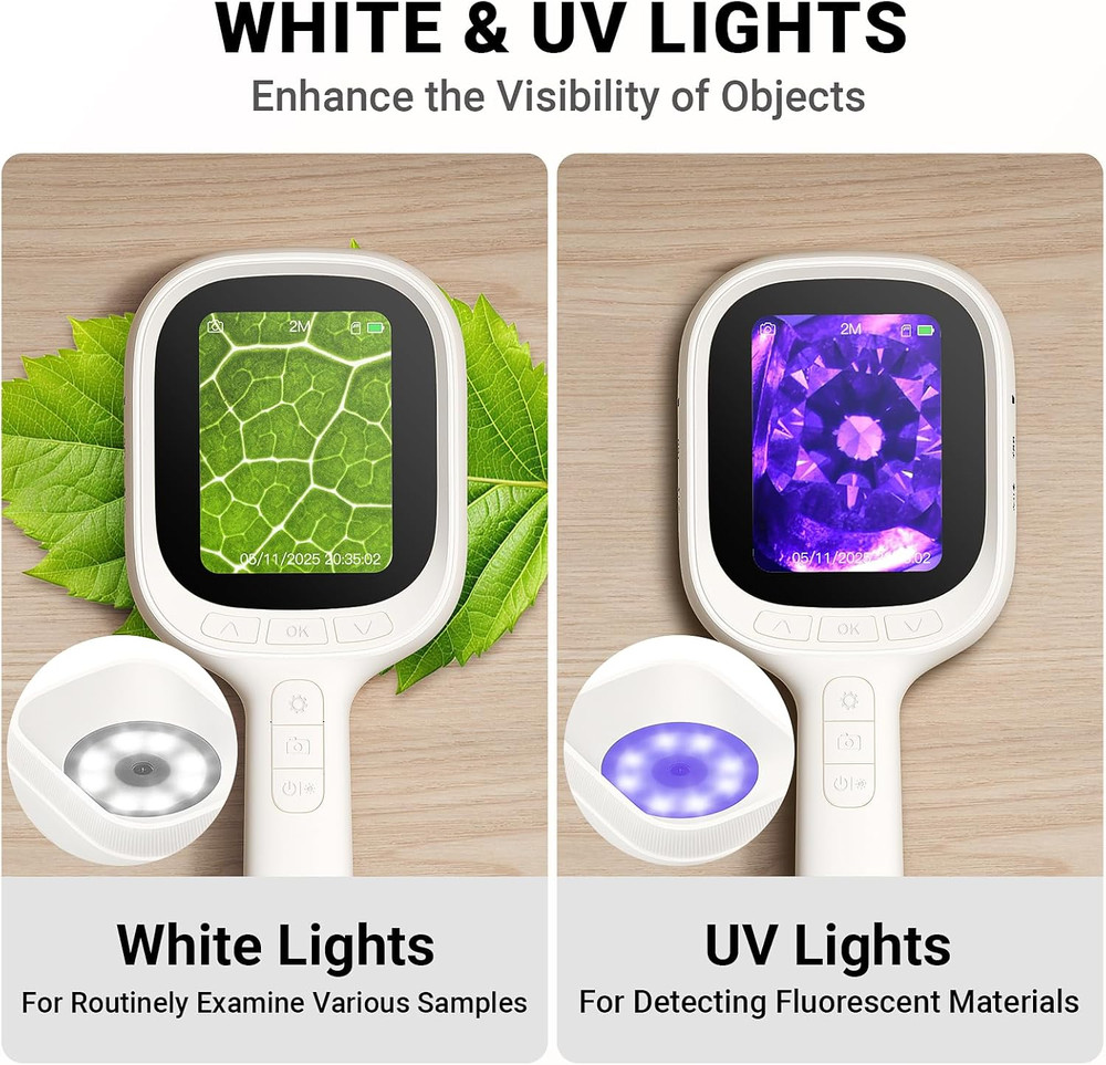 Digital Microscope, Autofocus Handheld Microscope, Magnifier with 2.8" IPS Scree