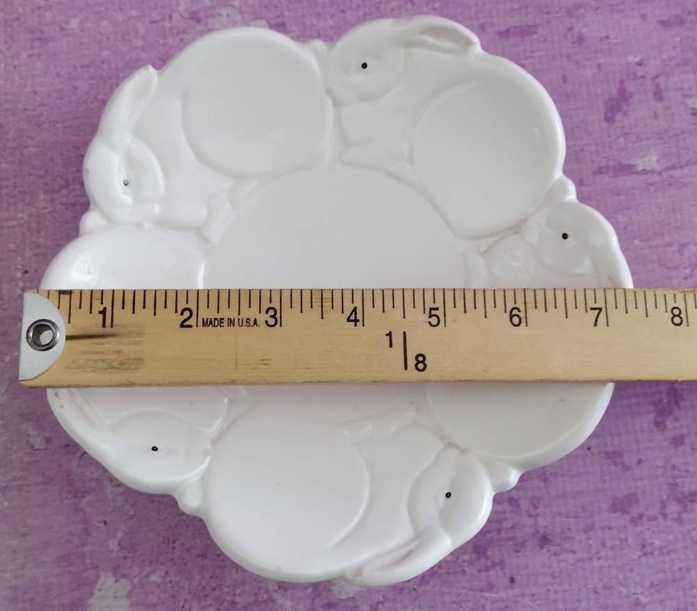 Bunny Rabbits Plate Dept 56 Easter Decor Shallow Dish White Ceramic 7.5 inch