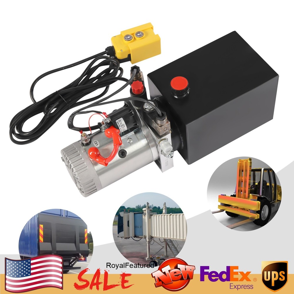 12V 8 Quart Double Acting Hydraulic Electric Pump Horizontal Remote Power Unit