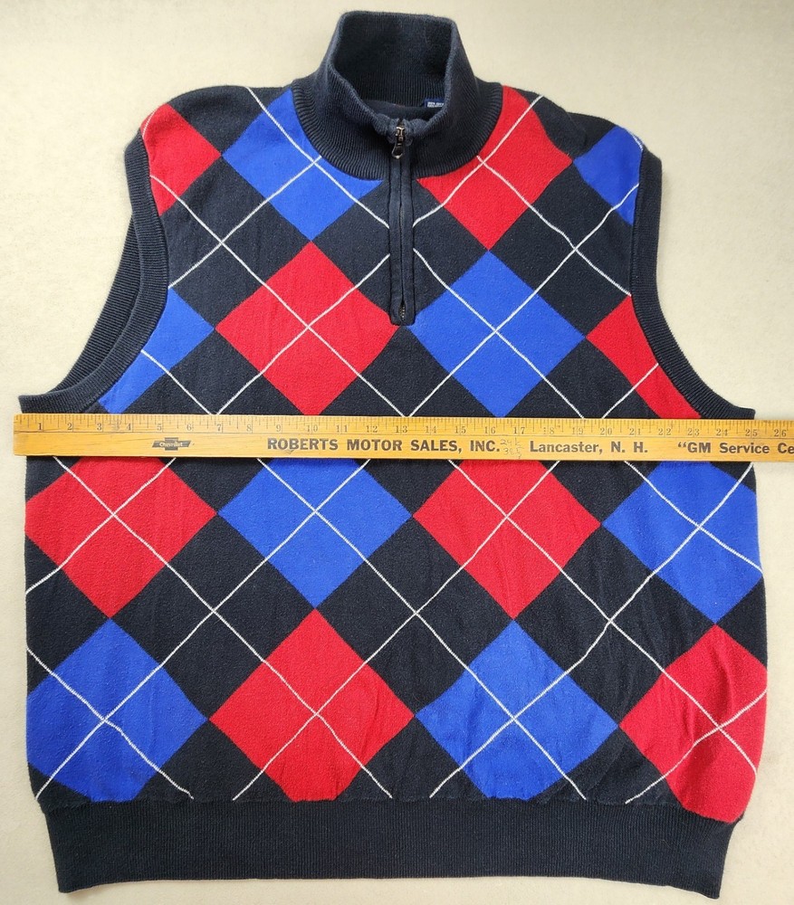 Chaps Golf 78 Mens Argyle Pattern XXL 1/4 Zip Pullover Cotton Vest