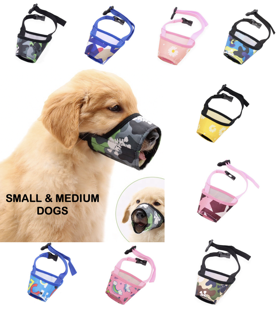 Dog Muzzle Soft Sided Adjustable Training Grooming Anti Bite No Chew S M L