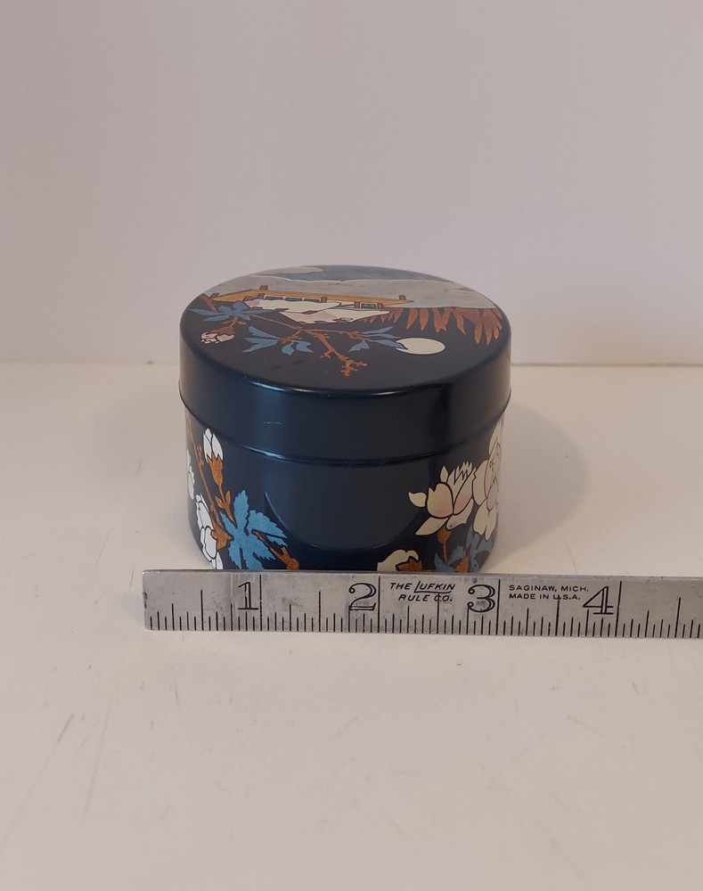 Decorative Tea Tin Cherry Blossom Snow Cabin West Germany