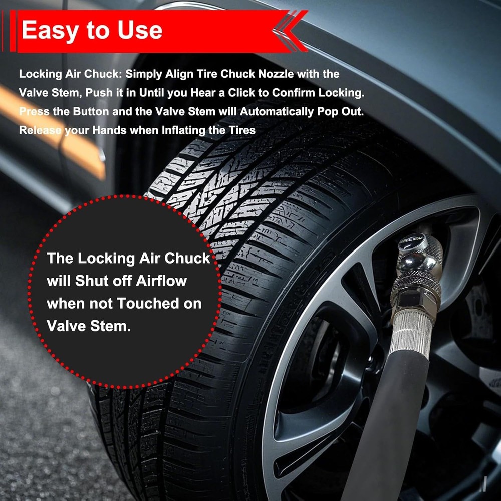 Locking Air Chucks with Close Flow Design - Compatible & Durable, 2 Pack