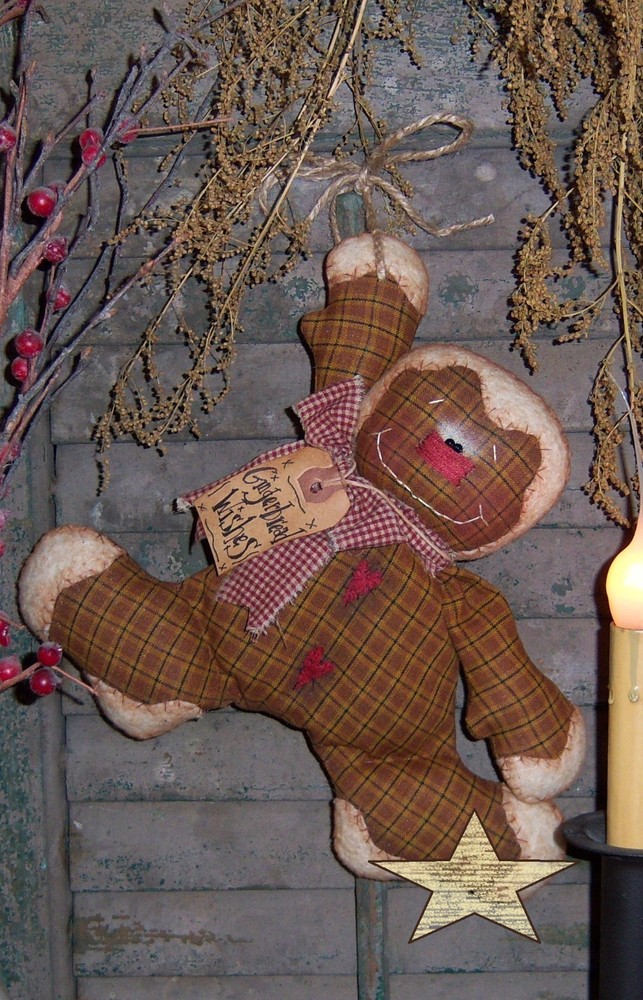 Primitive Homespun Gingerbread Wishes Doll Paper Pattern #236