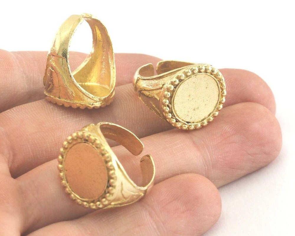 Signet Ring Adjustable Ring Bezel Blank - Raw brass 17mm 6.5US inner size 3853