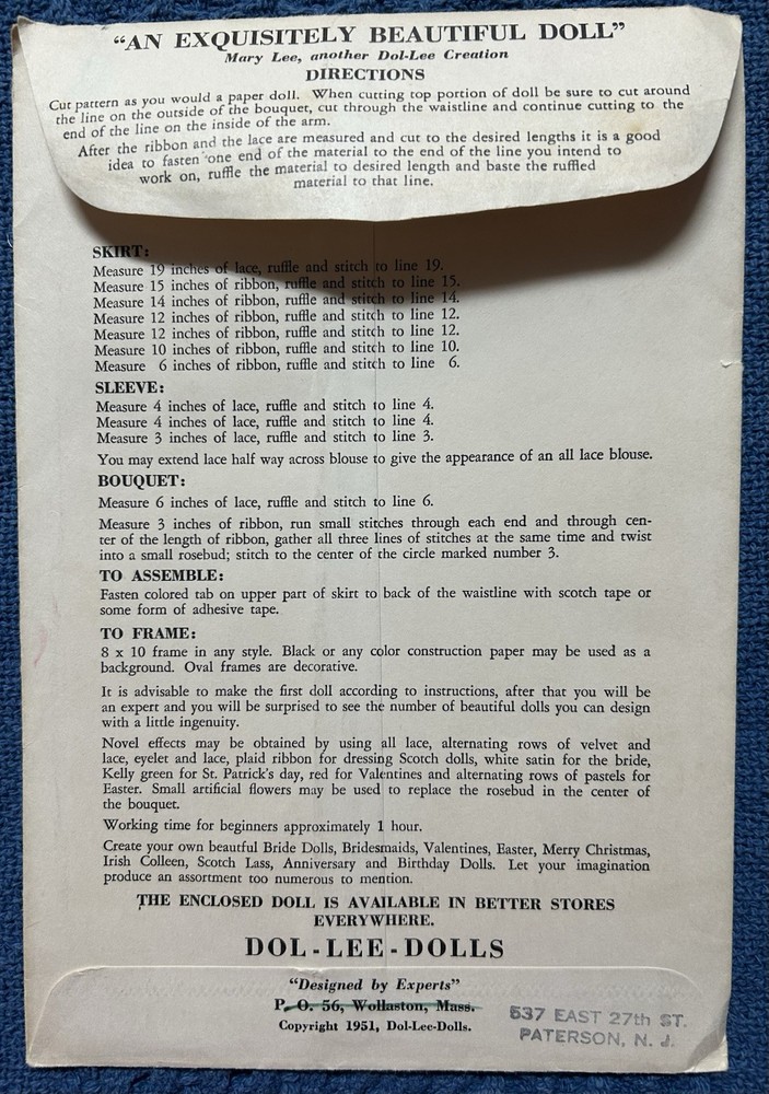 Doll Pattern for Dressing with Ribbon and Lace