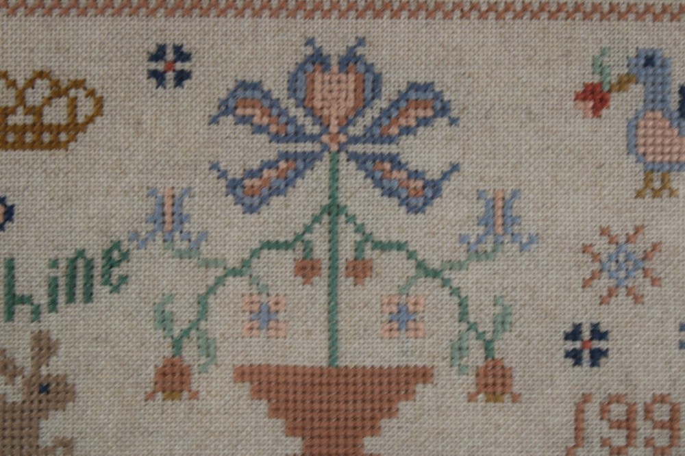 Vintage Framed Needwork Cross Stitch Sampler E Line 1995 Framed