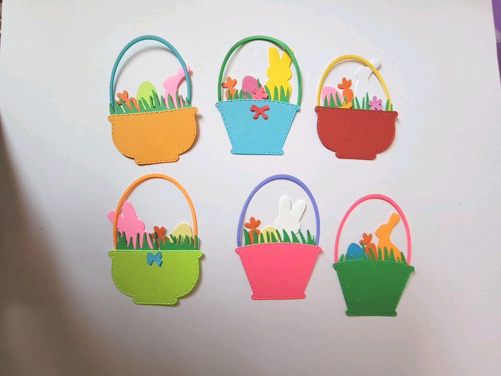 2 Easter Bunny Baskets Cardstock die cuts scrapbook cards