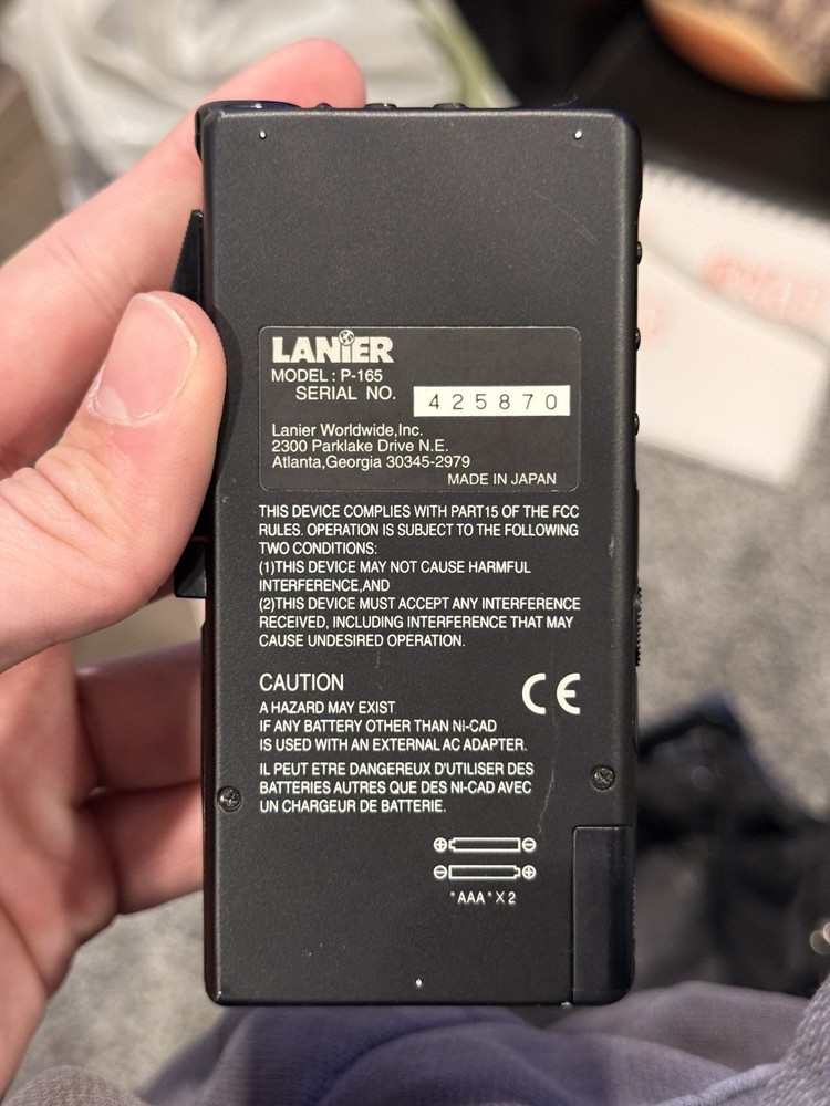 Lanier P165 Handheld Cassette Voice Recorder