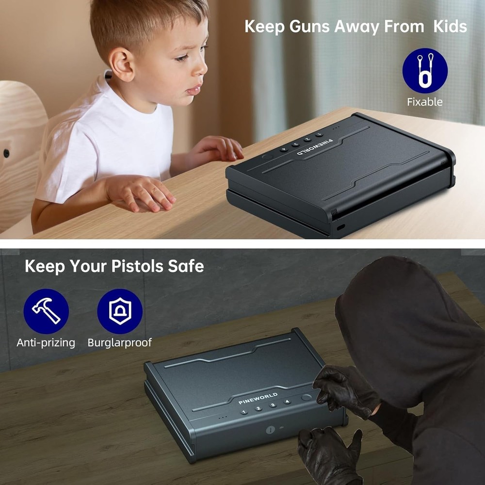 Quick Access Fingerprint Pistol Safe with Interior Light Features