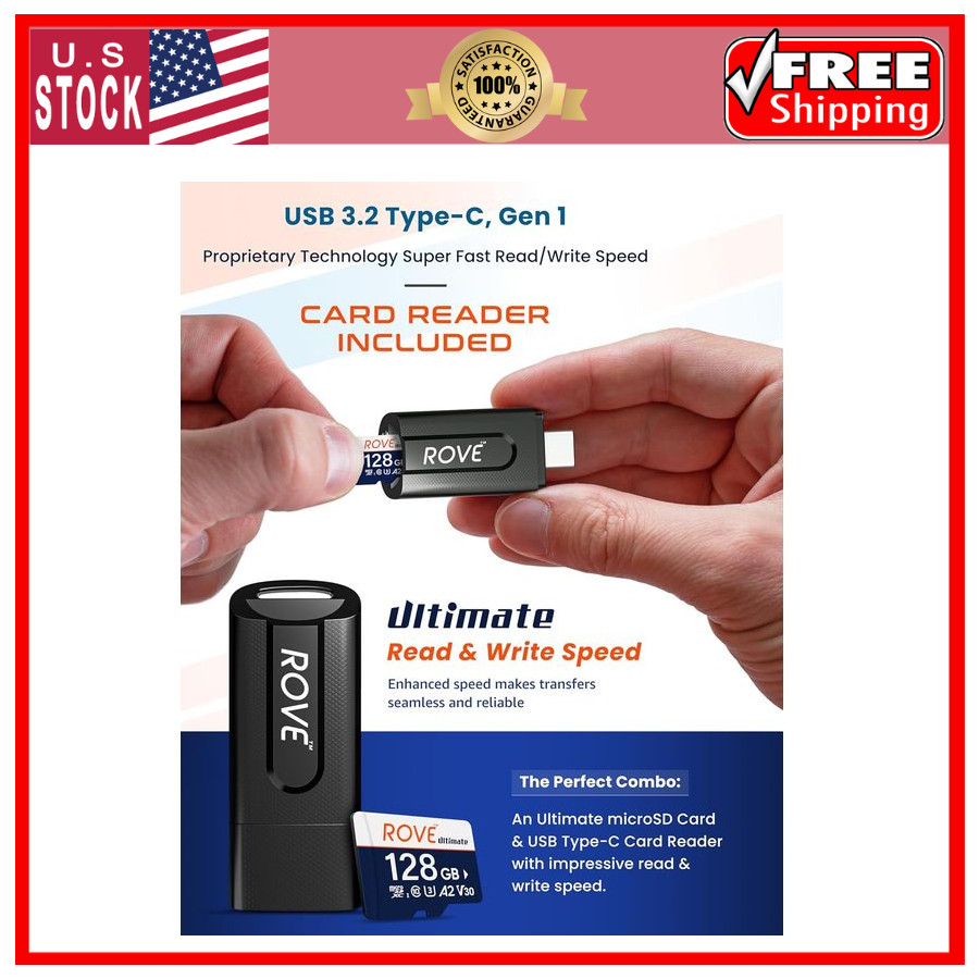 ROVE Ultimate Micro SD Card microSDXC 128GB Memory Card with USB 3.2 Type C