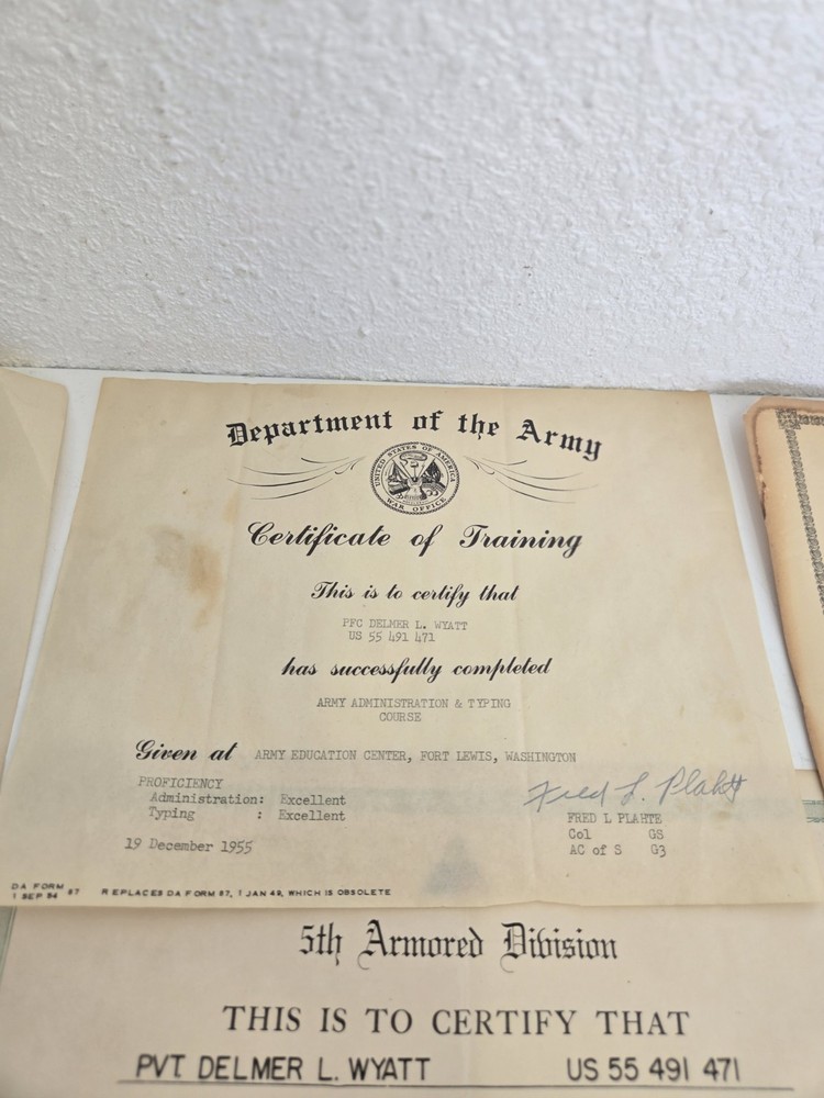 1955 Paper Military Document Lot Army: Awards,Training,Certification