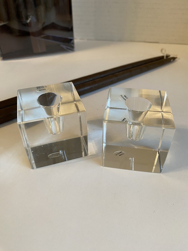 CREATIVE CANDLES (4) PAIR 1/2" X 12" TAPERS WITH GLASS CUBE HOLDERS CHOCOLATE 8