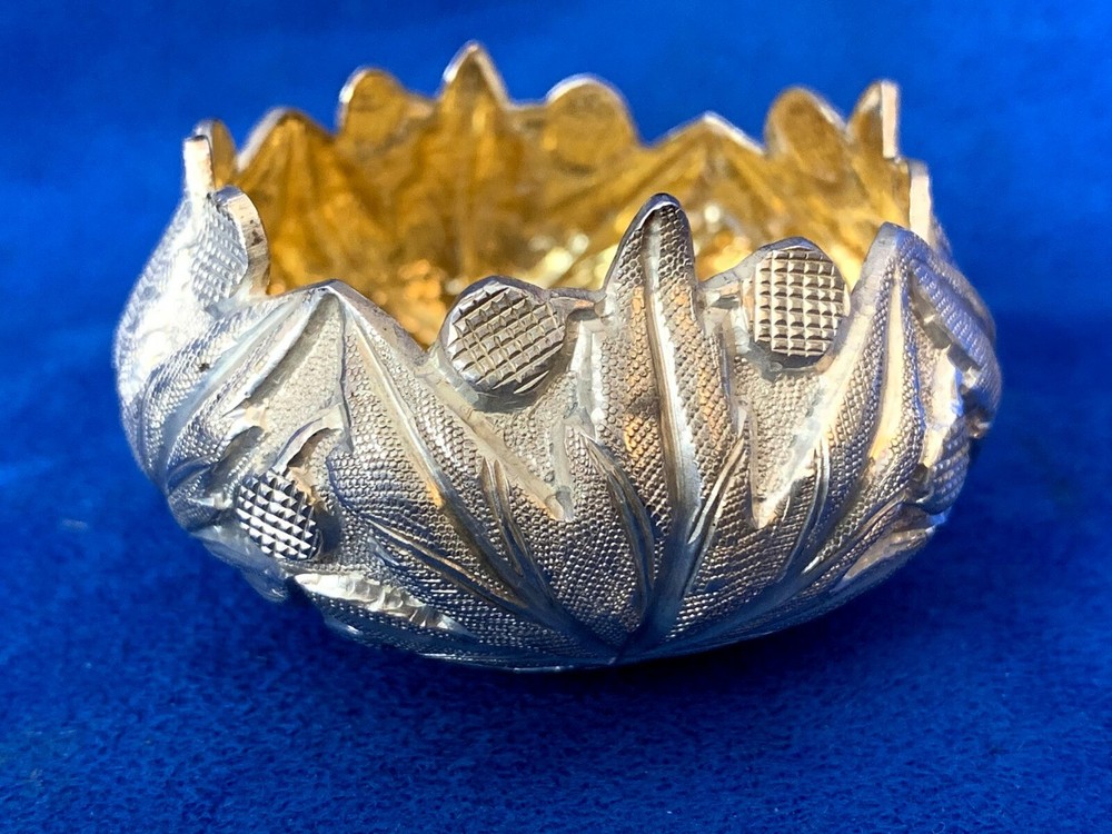 Vintage Repousse Silver Salt Cellar Gold Washed Interior