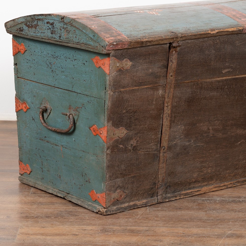 Original Blue Painted Dome Top Trunk from Sweden dated 1804